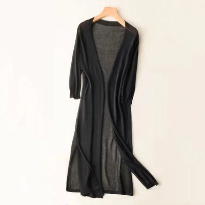 Luisa | Damen Leichter Langer V-Ausschnitt Strick Cardigan
