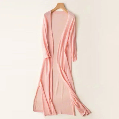 Luisa | Damen Leichter Langer V-Ausschnitt Strick Cardigan