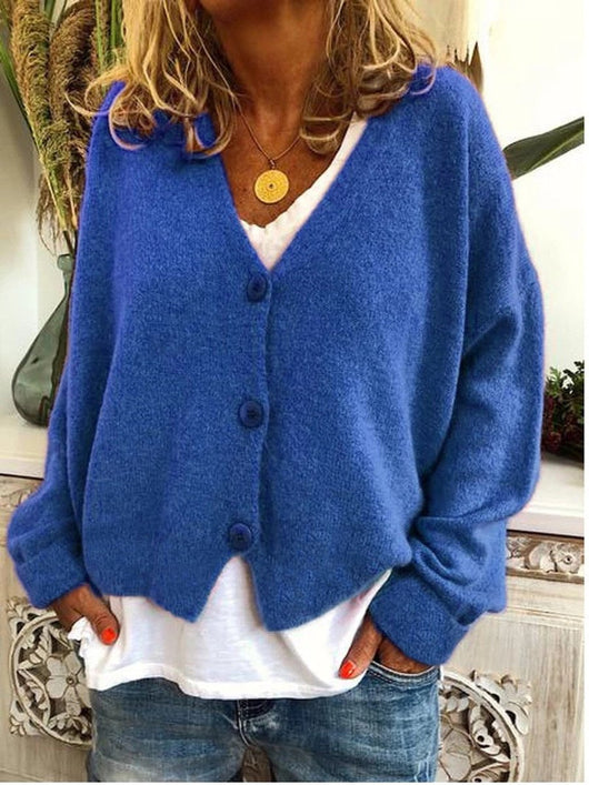 Frieda | Damen Leichter V-Ausschnitt Geknöpfter Oversized Cardigan