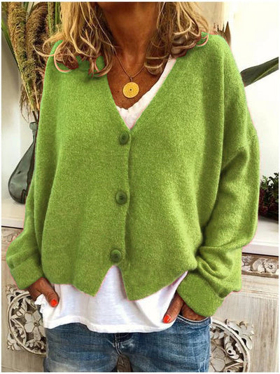 Frieda | Damen Leichter V-Ausschnitt Geknöpfter Oversized Cardigan