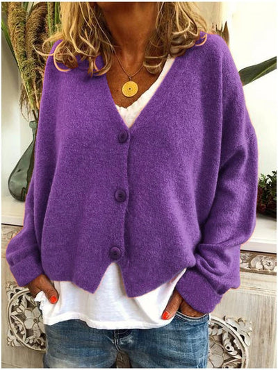 Frieda | Damen Leichter V-Ausschnitt Geknöpfter Oversized Cardigan