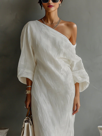 Lena | Damen Leinen-Baumwoll One-Shoulder Maxi Kleid