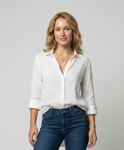 Katharina | Damen Leinen-Bluse Dreiviertelarm Klassischer Kragen
