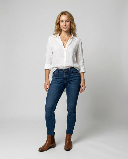 Katharina | Damen Leinen-Bluse Dreiviertelarm Klassischer Kragen