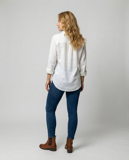 Katharina | Damen Leinen-Bluse Dreiviertelarm Klassischer Kragen