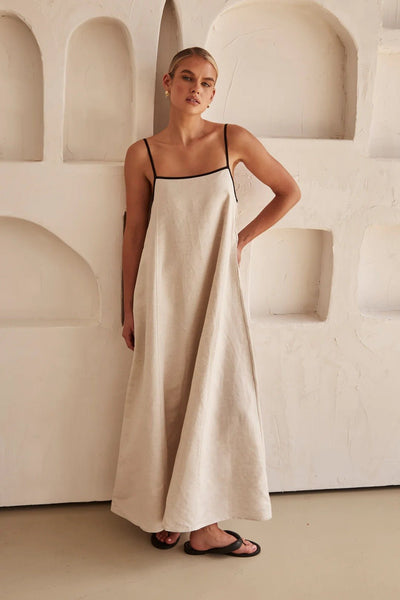 Hannah | Damen Leinen Maxi-Kleid Trapez-Schnitt Verstellbare Träger