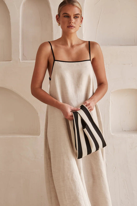 Hannah | Damen Leinen Maxi-Kleid Trapez-Schnitt Verstellbare Träger