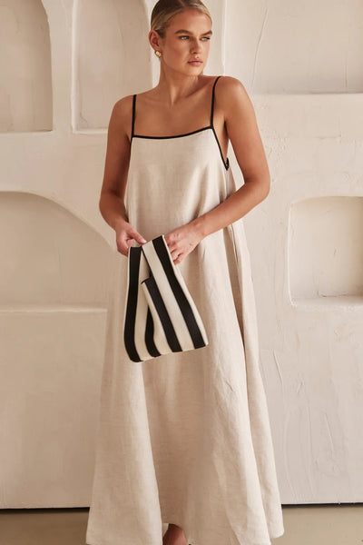 Hannah | Damen Leinen Maxi-Kleid Trapez-Schnitt Verstellbare Träger