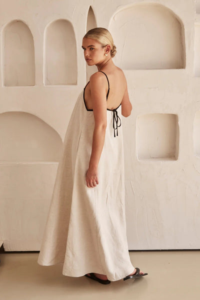 Hannah | Damen Leinen Maxi-Kleid Trapez-Schnitt Verstellbare Träger