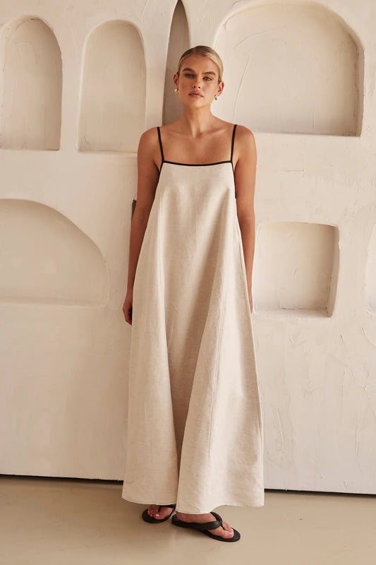 Hannah | Damen Leinen Maxi-Kleid Trapez-Schnitt Verstellbare Träger