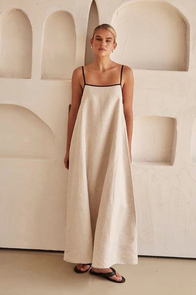 Hannah | Damen Leinen Maxi-Kleid Trapez-Schnitt Verstellbare Träger
