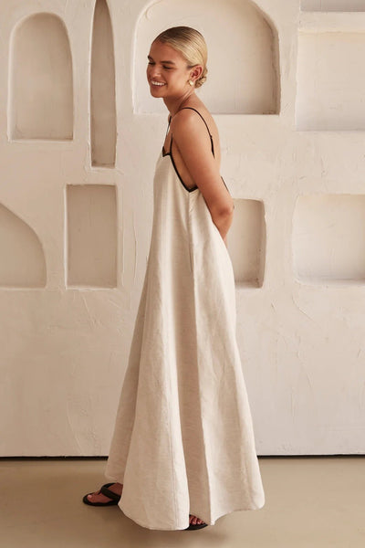 Hannah | Damen Leinen Maxi-Kleid Trapez-Schnitt Verstellbare Träger