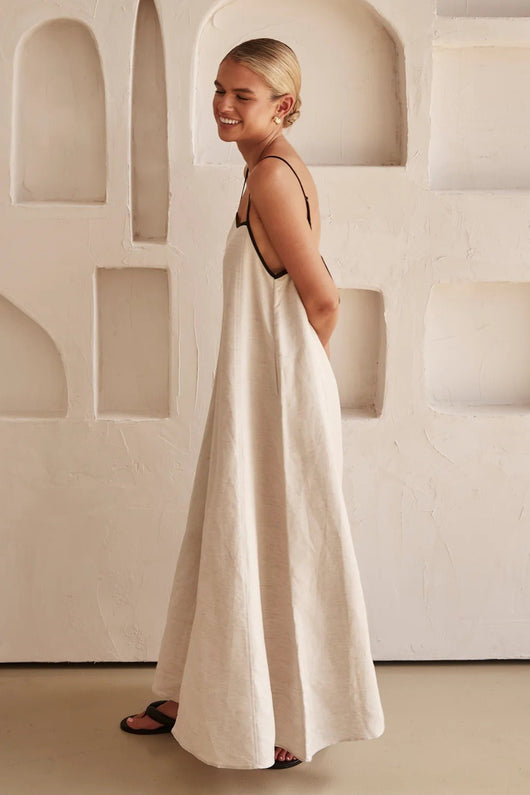 Hannah | Damen Leinen Maxi-Kleid Trapez-Schnitt Verstellbare Träger