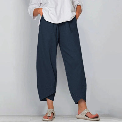 Emilia | Damen Leinen-Mix Wide-Leg Hose mit elastischem Bund