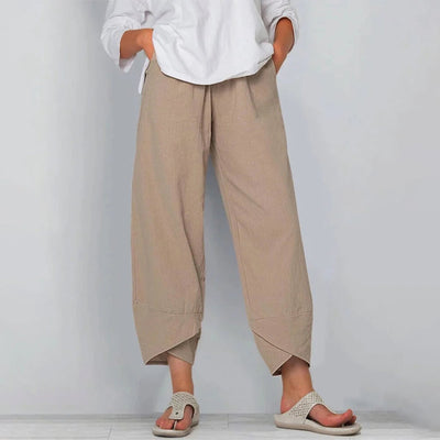 Emilia | Damen Leinen-Mix Wide-Leg Hose mit elastischem Bund