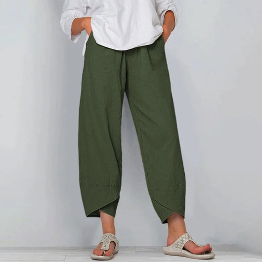 Emilia | Damen Leinen-Mix Wide-Leg Hose mit elastischem Bund