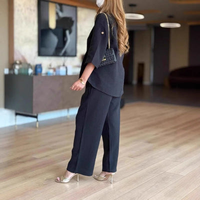 Hannah | Damen Leinen-Tunika Palazzo-Hosen Set Lässiges Zweiteiler-Outfit