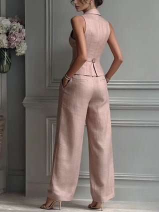 Sophie | Damen Leinen Weste Wide-Leg Hosen Set