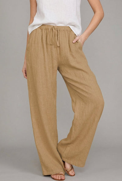 Charlotte | Damen Leinen Wide Leg Pants mit elastischem Kordelzugbund