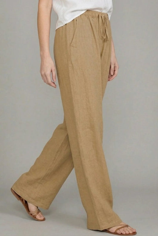 Charlotte | Damen Leinen Wide Leg Pants mit elastischem Kordelzugbund