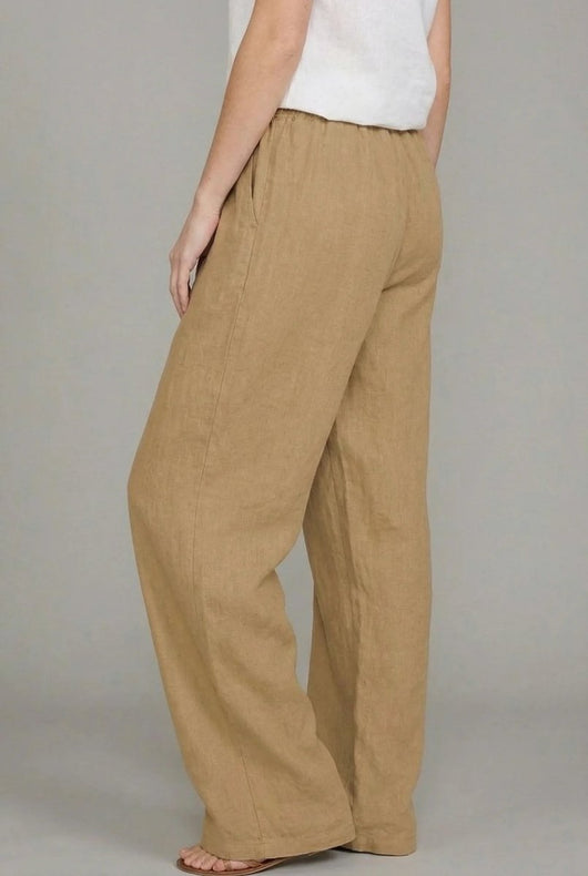 Charlotte | Damen Leinen Wide Leg Pants mit elastischem Kordelzugbund