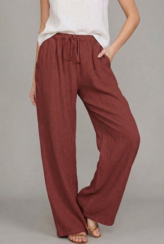 Charlotte | Damen Leinen Wide Leg Pants mit elastischem Kordelzugbund