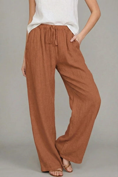 Charlotte | Damen Leinen Wide Leg Pants mit elastischem Kordelzugbund
