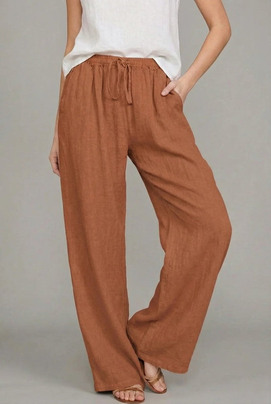 Charlotte | Damen Leinen Wide Leg Pants mit elastischem Kordelzugbund