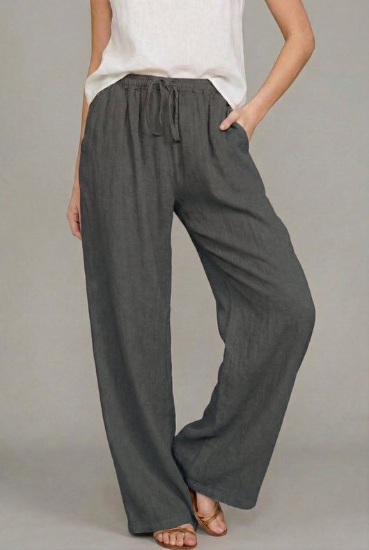 Charlotte | Damen Leinen Wide Leg Pants mit elastischem Kordelzugbund