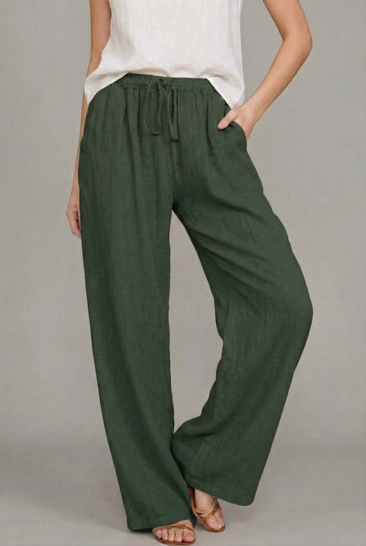 Charlotte | Damen Leinen Wide Leg Pants mit elastischem Kordelzugbund