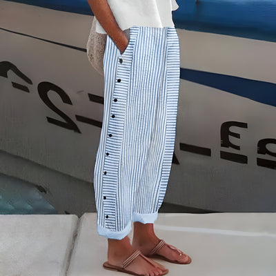 Hannah | Damen Linnen Gestreifte Relaxed-Fit Seitentaschen Hose