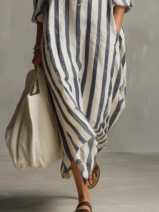 Luisa | Damen Linnen Gestreiftes Oversized Hemdkleid Maxi