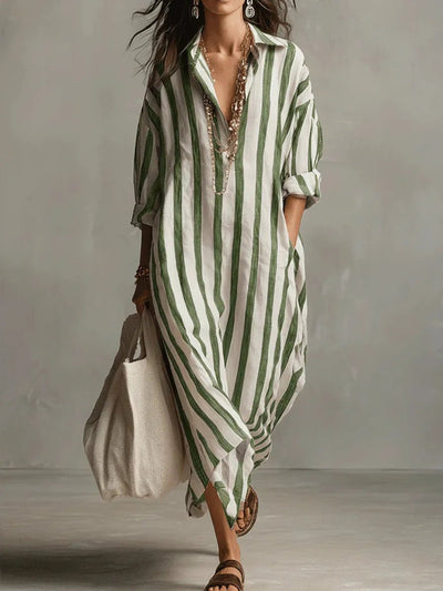 Luisa | Damen Linnen Gestreiftes Oversized Hemdkleid Maxi