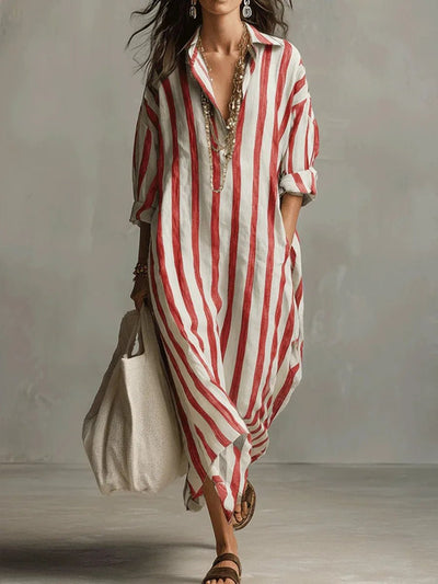 Luisa | Damen Linnen Gestreiftes Oversized Hemdkleid Maxi
