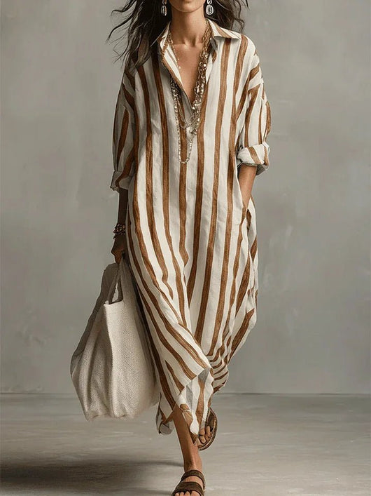 Luisa | Damen Linnen Gestreiftes Oversized Hemdkleid Maxi