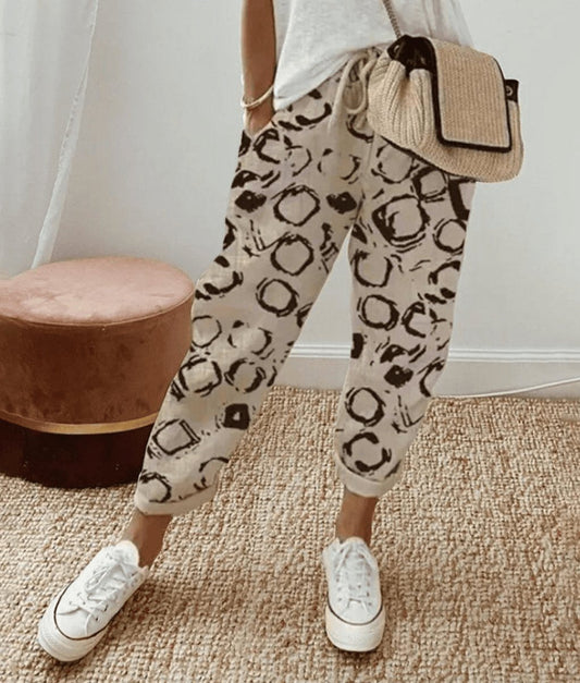 Sophie | Damen Lockere Bindeband-Sommerhose mit Abstraktem Druck
