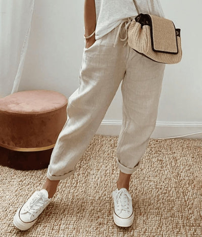 Sophie | Damen Lockere Bindeband-Sommerhose mit Abstraktem Druck