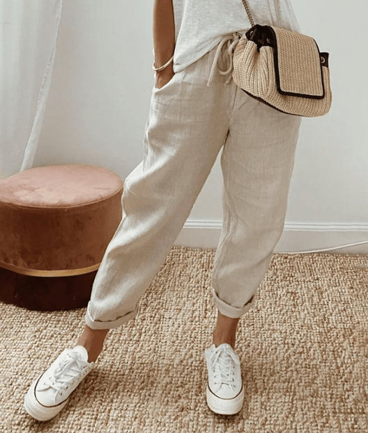 Sophie | Damen Lockere Bindeband-Sommerhose mit Abstraktem Druck