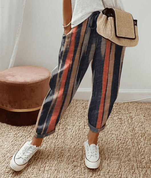 Sophie | Damen Lockere Bindeband-Sommerhose mit Abstraktem Druck