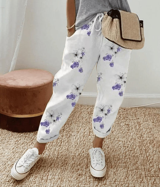 Sophie | Damen Lockere Bindeband-Sommerhose mit Abstraktem Druck