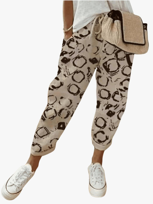Sophie | Damen Lockere Bindeband-Sommerhose mit Abstraktem Druck
