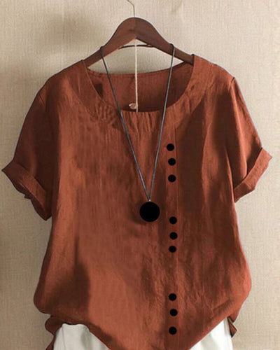 Sophie | Damen Lockere Leinenbluse Kurzarm Asymmetrischer Knopfleiste
