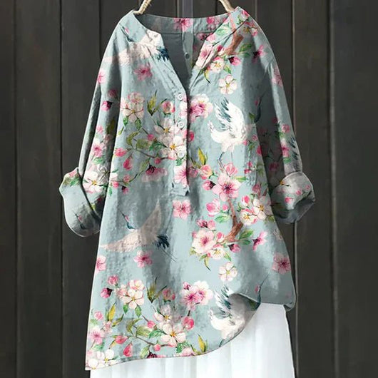 Clara | Damen Lockere Luftige Blumen Tunika Bluse