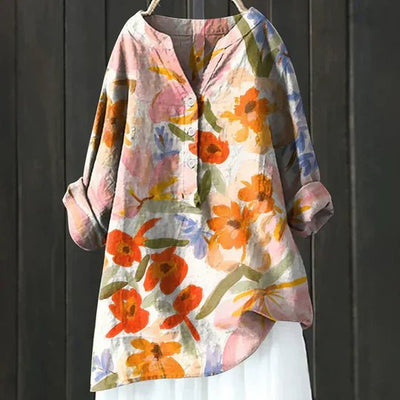 Clara | Damen Lockere Luftige Blumen Tunika Bluse