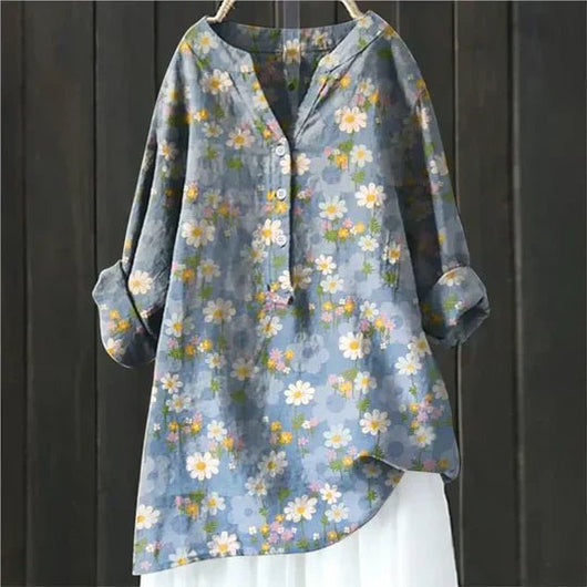 Clara | Damen Lockere Luftige Blumen Tunika Bluse