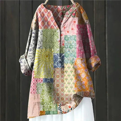 Clara | Damen Lockere Luftige Blumen Tunika Bluse