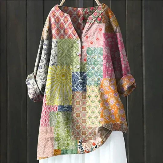 Clara | Damen Lockere Luftige Blumen Tunika Bluse
