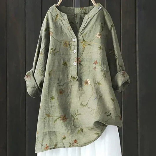 Clara | Damen Lockere Luftige Blumen Tunika Bluse