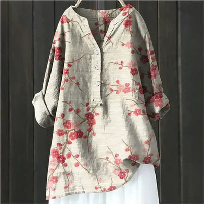 Clara | Damen Lockere Luftige Blumen Tunika Bluse