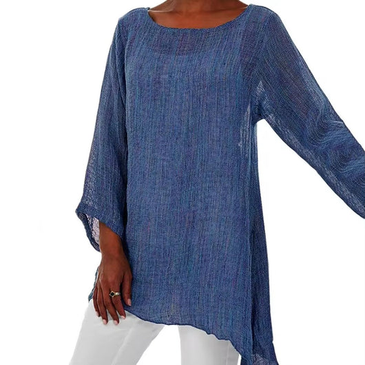 Lena | Damen Lockeres Langarm-Leinenbluse Oversized Tunika-Oberteil